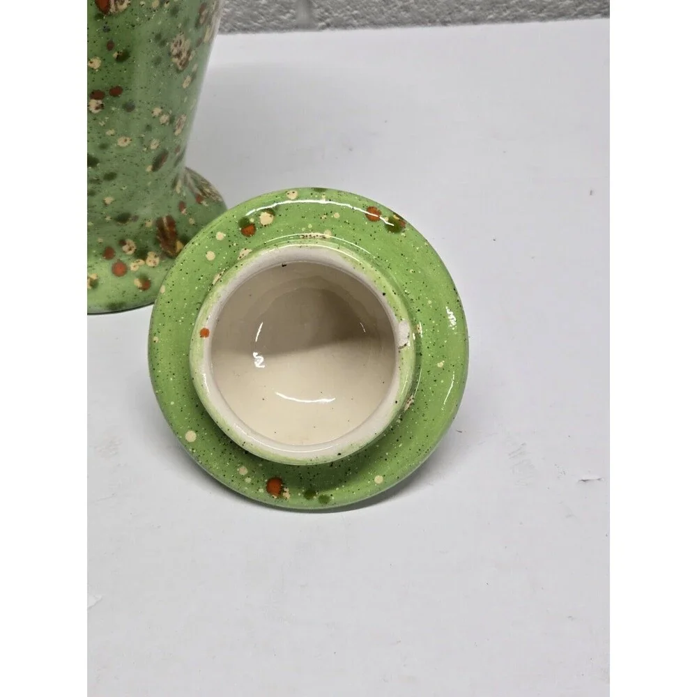 Apothecary Style Jar Lid Large Ceramic Container Green Splatter 70's Perfect